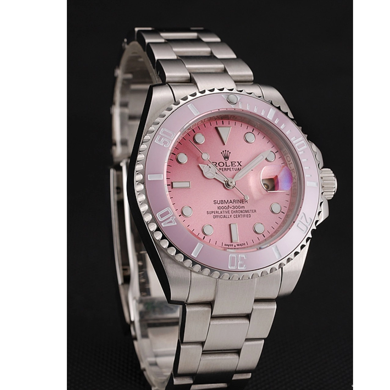 AAA replica watch Bracelet 1453980 Rolex Submariner Stainless Bezel Swiss Pink Steel Dial Pink 0802
